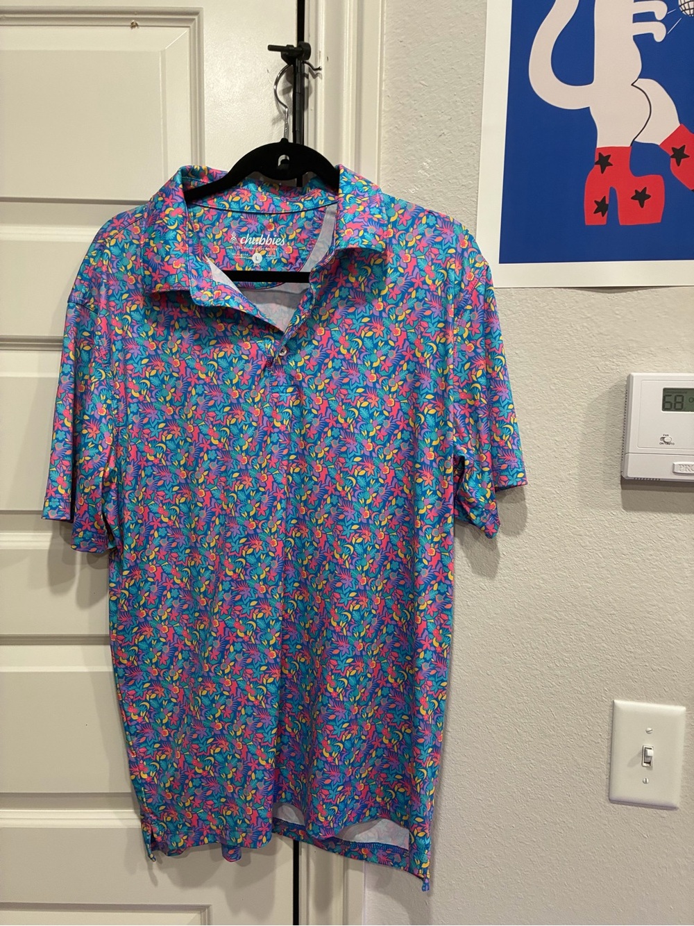 chubbies Men’s Blue Polo with Pink & Teal Floral Pattern